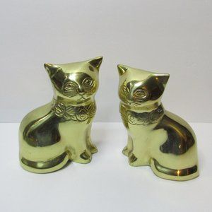 vtg sitting cats Lacquered Brass Forever Lovely & Beautiful  kitty figures pair